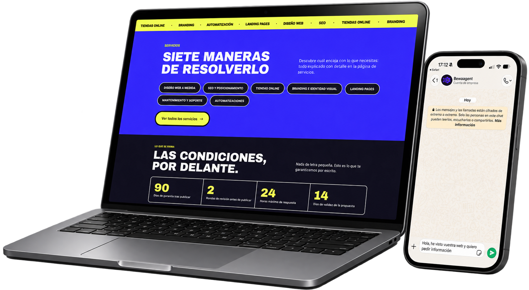 Diseño web responsive mostrado en portátil y móvil